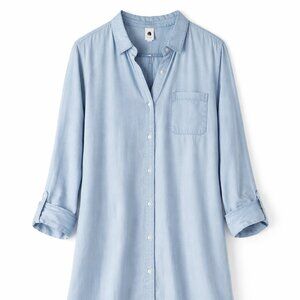 Flawless Chambray Shirt L Light Blue Tencel Button Front Casual